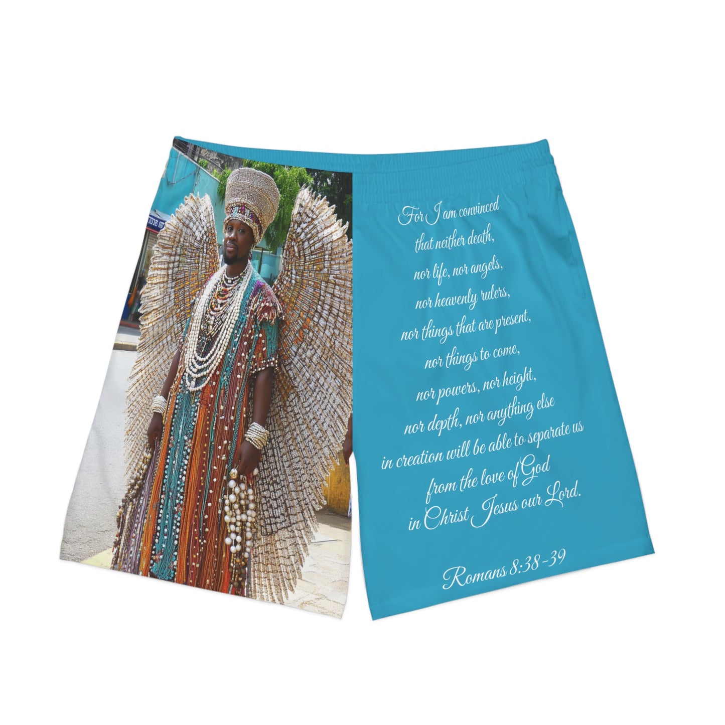 African Angel Men's Elastic Beach Shorts - Bold Heritage Design With Uplifting Bible Verse