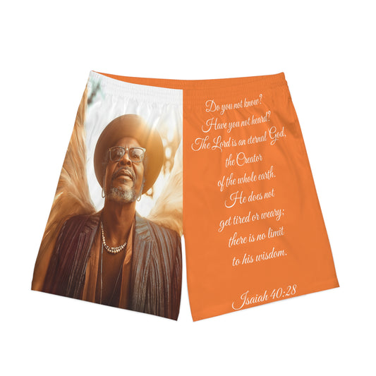 African Angel Men's Elastic Beach Shorts (AOP) With Uplifting Bible Verse